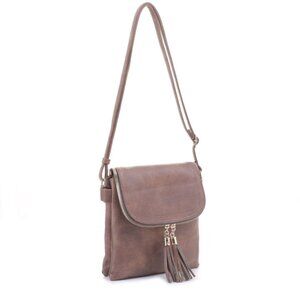 Brown Flap-over Two Compartment Crossbody With Tassels